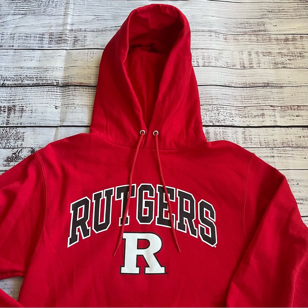 Champion Rutgers University Hoodie Red Cotton/Poly Blend Size Small